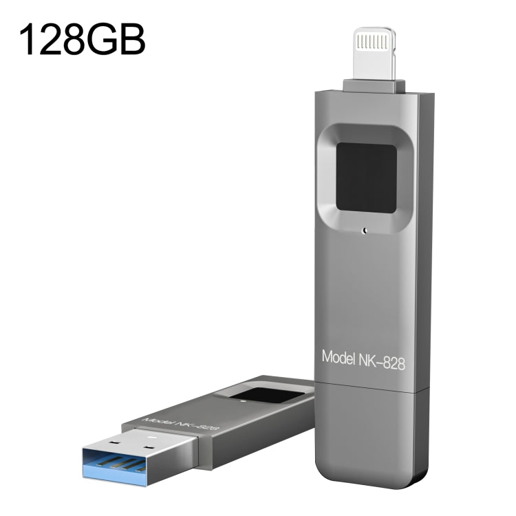 128GB NK-828 8 Pin + USB 2 in 1 Zinc Alloy U Disk with Fingerprint Unlock - U Disk & Card Reader by PMC TechLife | Online Shopping South Africa | PMC TechLife