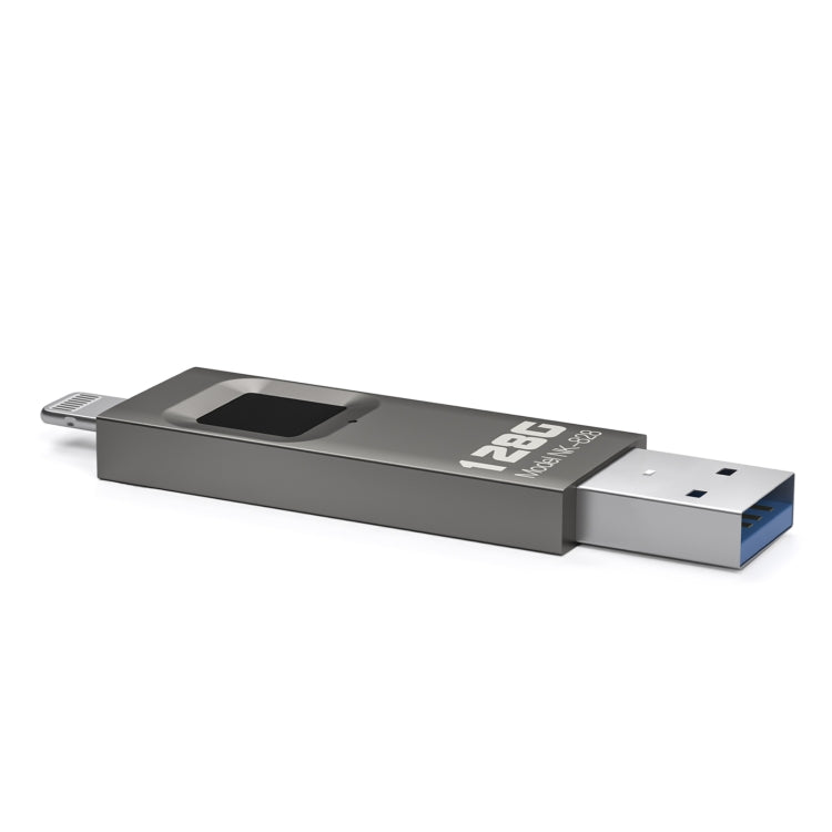 128GB NK-828 8 Pin + USB 2 in 1 Zinc Alloy U Disk with Fingerprint Unlock - U Disk & Card Reader by PMC TechLife | Online Shopping South Africa | PMC TechLife