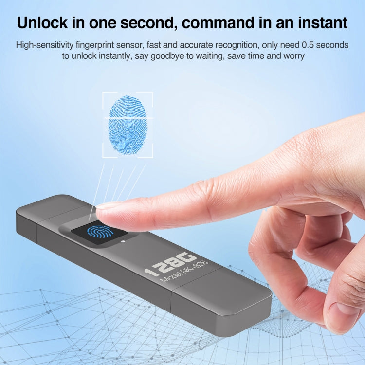 128GB NK-828 8 Pin + USB 2 in 1 Zinc Alloy U Disk with Fingerprint Unlock - U Disk & Card Reader by PMC TechLife | Online Shopping South Africa | PMC TechLife