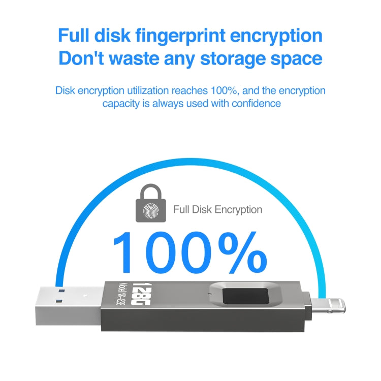 128GB NK-828 8 Pin + USB 2 in 1 Zinc Alloy U Disk with Fingerprint Unlock - U Disk & Card Reader by PMC TechLife | Online Shopping South Africa | PMC TechLife
