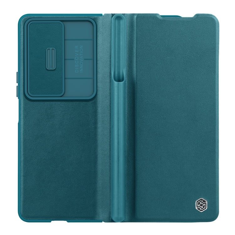 For Samsung Galaxy Z Fold4 5G NILLKIN QIN Series Pro Sliding Camera Cover Design Leather Phone Case(Cyan) - Galaxy Z Fold4 5G Cases by NILLKIN | Online Shopping South Africa | PMC TechLife | Buy Now Pay Later Mobicred