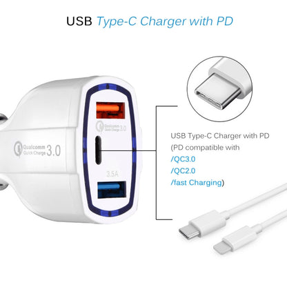 308 3 in 1 Cigarette Lighter Conversion Plug Multi-function USB Car Fast Charger(White) - Car Charger by PMC Jewellery | Online Shopping South Africa | PMC Jewellery