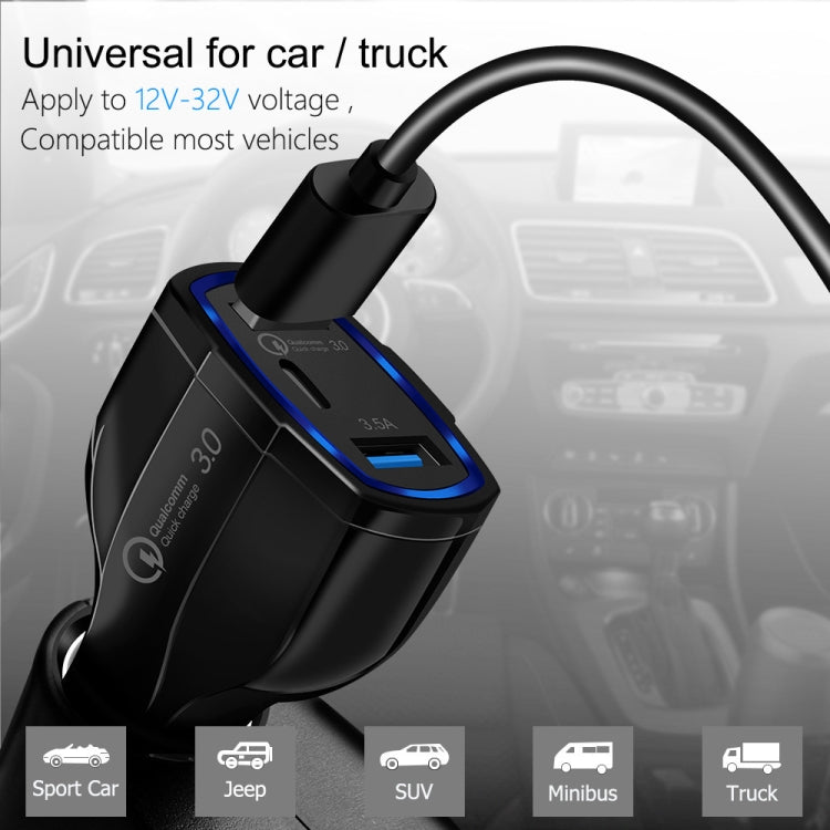308 3 in 1 Cigarette Lighter Conversion Plug Multi-function USB Car Fast Charger(Black) - Car Charger by PMC Jewellery | Online Shopping South Africa | PMC Jewellery