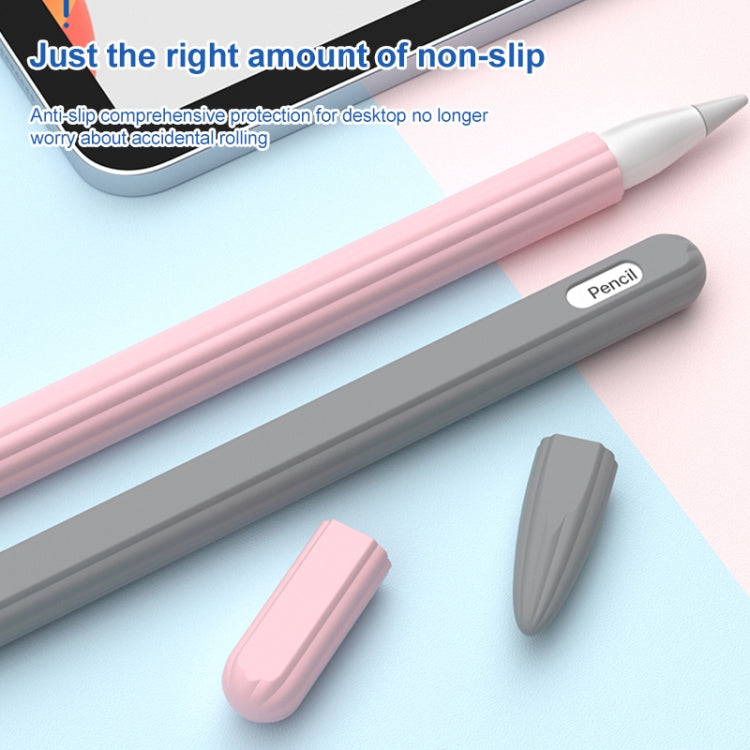 3 in 1 Striped Liquid Silicone Stylus Case with Two Tip Caps For Apple Pencil 1(White) - Pencil Accessories by PMC TechLife | Online Shopping South Africa | PMC TechLife