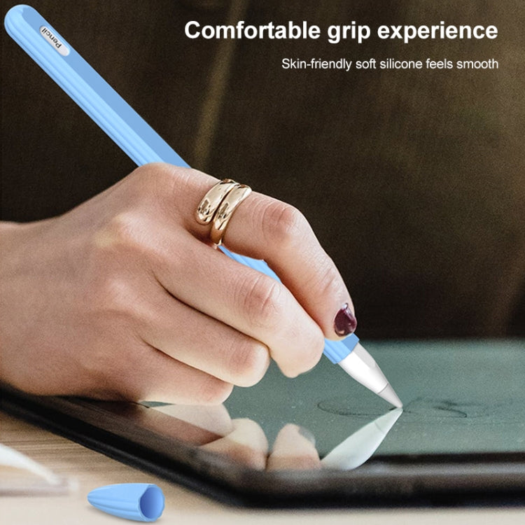 3 in 1 Striped Liquid Silicone Stylus Case with Two Tip Caps For Apple Pencil 1(White) - Pencil Accessories by PMC TechLife | Online Shopping South Africa | PMC TechLife