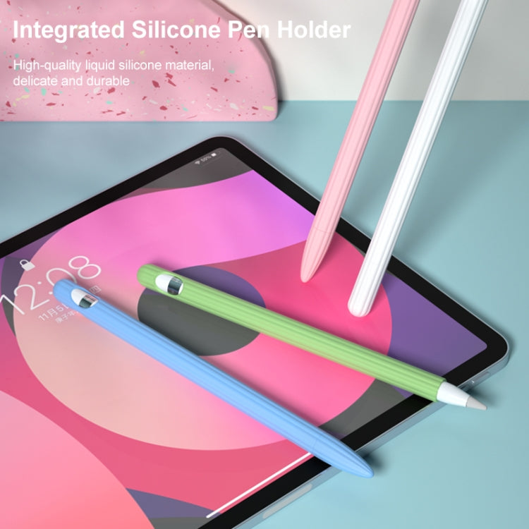 3 in 1 Striped Liquid Silicone Stylus Case with Two Tip Caps For Apple Pencil 2(White) - Pencil Accessories by PMC TechLife | Online Shopping South Africa | PMC TechLife