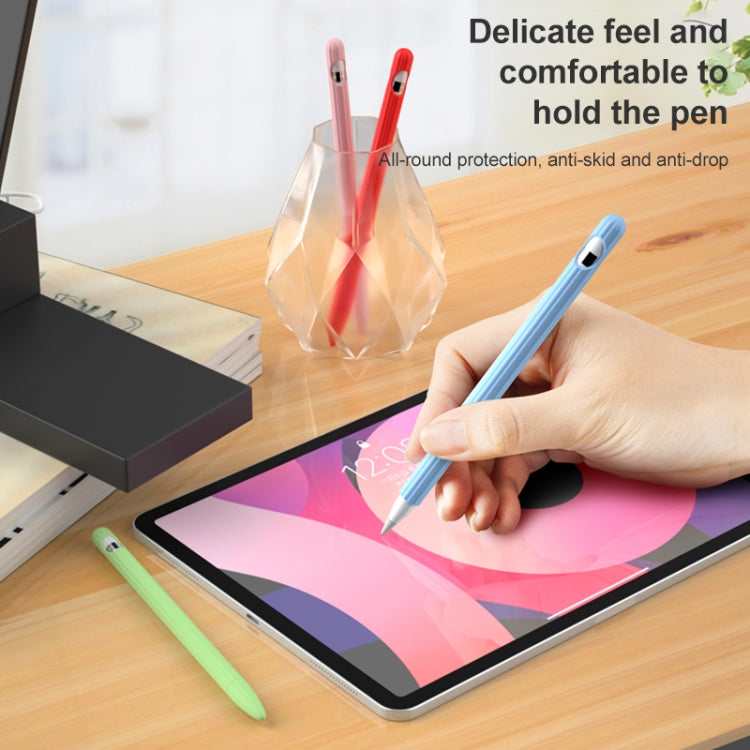 3 in 1 Striped Liquid Silicone Stylus Case with Two Tip Caps For Apple Pencil 2(Sky Blue) - Pencil Accessories by PMC TechLife | Online Shopping South Africa | PMC TechLife
