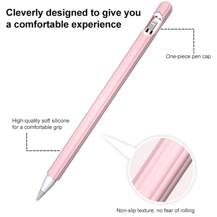 3 in 1 Striped Liquid Silicone Stylus Case with Two Tip Caps For Apple Pencil 2(Grey) - Pencil Accessories by PMC TechLife | Online Shopping South Africa | PMC TechLife