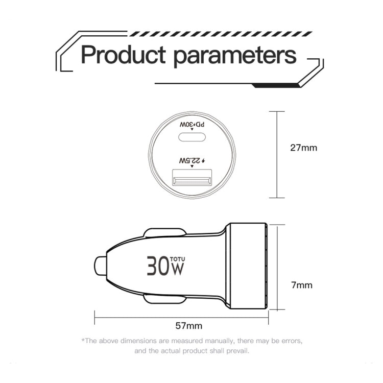 TOTU DCCPD-015 Ming Series 30W USB + Type-C Fast Charging Car Charger(Black) - Car Charger by TOTUDESIGN | Online Shopping South Africa | PMC Jewellery