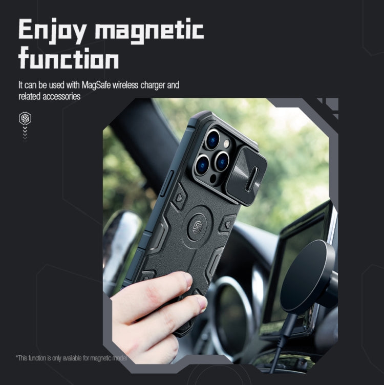 For iPhone 14 Pro NILLKIN CamShield Armor Pro Magnetic Phone Case(Green) - iPhone 14 Pro Cases by NILLKIN | Online Shopping South Africa | PMC TechLife | Buy Now Pay Later Mobicred