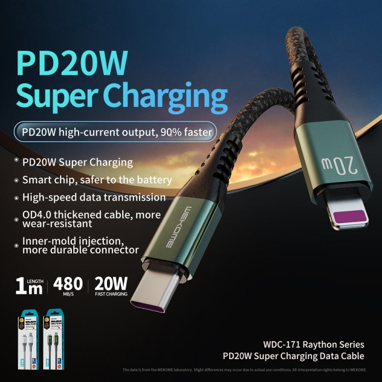 WEKOME WDC-171 Raython Series PD 20W Type-C to 8 Pin Fast Charge Data Cable Length: 1m(Silver) - 2 in 1 Cable by WK | Online Shopping South Africa | PMC Jewellery