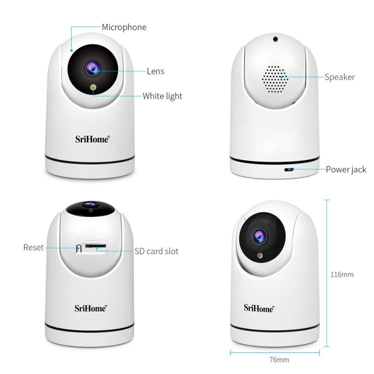 SriHome SH042 2.0MP 1080P HD AI WiFi Pan-tilt Surveillance Camera(EU Plug) - Wireless Camera by SriHome | Online Shopping South Africa | PMC TechLife