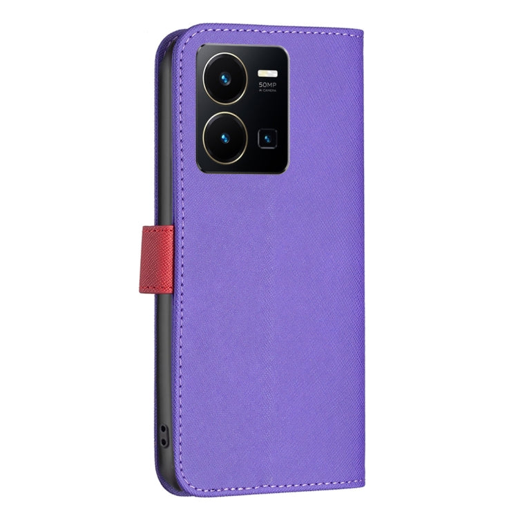 For vivo Y35/Y22 BF13 Color Matching Cross Texture Leather Phone Case(Purple) - free shipping - PMC TechLife - Order now!