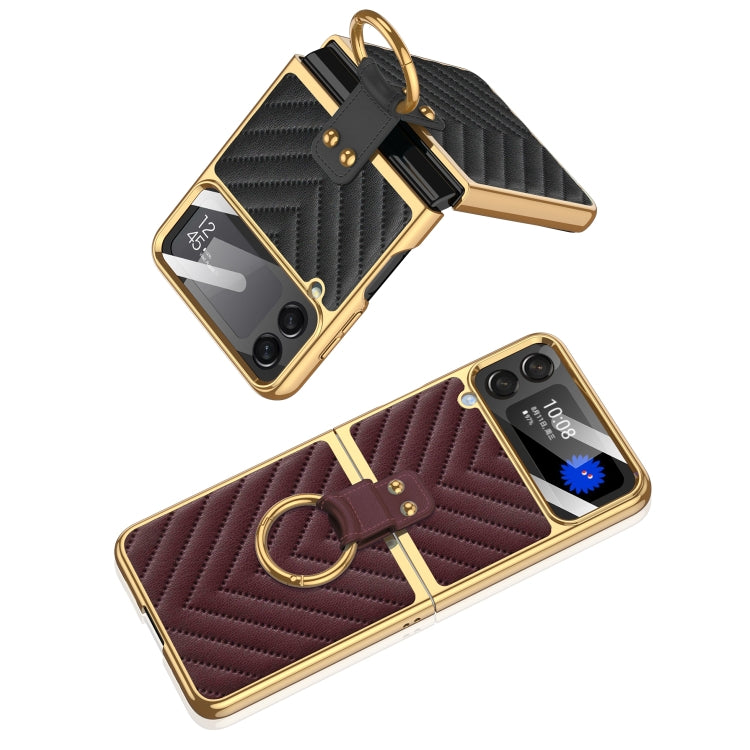 For Samsung Galaxy Z Flip4 GKK Integrated Plating Vegan Leather Phone Case with Ring(Purple) - Galaxy Z Flip4 5G Cases by GKK | Online Shopping South Africa | PMC Jewellery