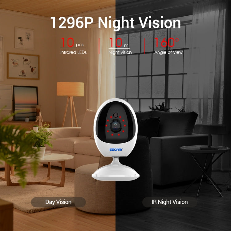 ESCAM QF006 3MP 1296P HD Indoor Wireless PTZ IP Camera IR Night Vision AI Humanoid Detection Home Security CCTV Monitor, Plug Type:UK Plug(White) - free shipping - PMC TechLife - Order now!