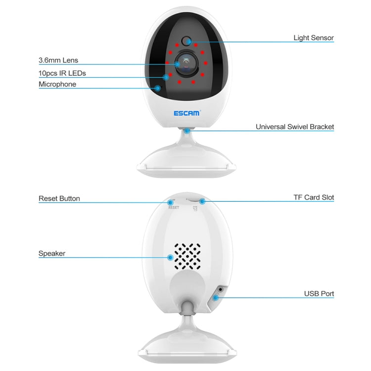 ESCAM QF006 3MP 1296P HD Indoor Wireless PTZ IP Camera IR Night Vision AI Humanoid Detection Home Security CCTV Monitor, Plug Type:EU Plug(White) - free shipping - PMC TechLife - Order now!