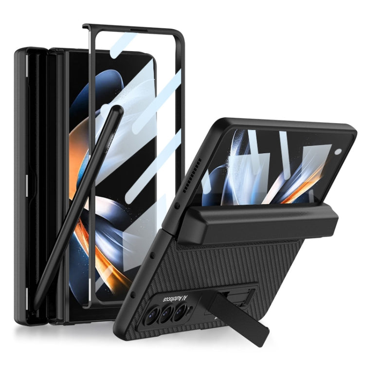 For Samsung Galaxy Z Fold4 GKK Integrated Magnetic Flip Plain Leather Phone Case with Pen Box(Carbon Fiber) - Galaxy Z Fold4 5G Cases by GKK | Online Shopping South Africa | PMC Jewellery