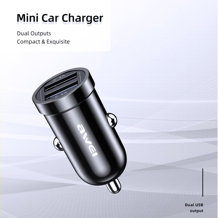 awei C-826 Mini Dual USB 2.4A Car Charger(Black) - Car Charger by awei | Online Shopping South Africa | PMC Jewellery