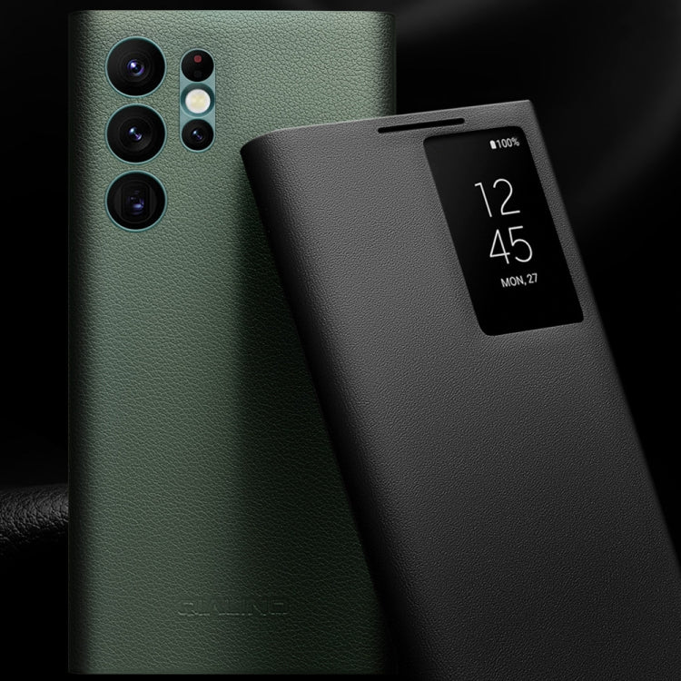 For Samsung Galaxy S22 Ultra 5G QIALINO Magnetic Genuine Leather Phone Case(Green) - Galaxy S22 Ultra 5G Cases by QIALINO | Online Shopping South Africa | PMC TechLife | Buy Now Pay Later Mobicred