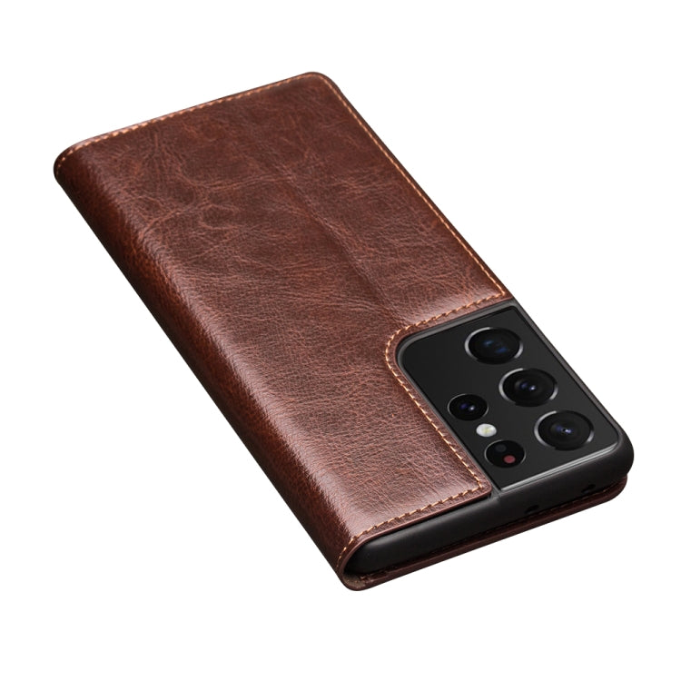 For Samsung Galaxy S21 Ultra 5G QIALINO Genuine Leather Phone Case(Brown) - Galaxy S21 Ultra 5G Cases by QIALINO | Online Shopping South Africa | PMC TechLife | Buy Now Pay Later Mobicred
