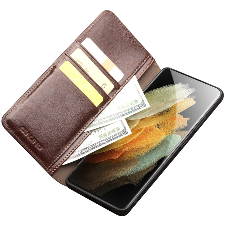 For Samsung Galaxy S21 Ultra 5G QIALINO Genuine Leather Phone Case(Brown) - Galaxy S21 Ultra 5G Cases by QIALINO | Online Shopping South Africa | PMC TechLife | Buy Now Pay Later Mobicred
