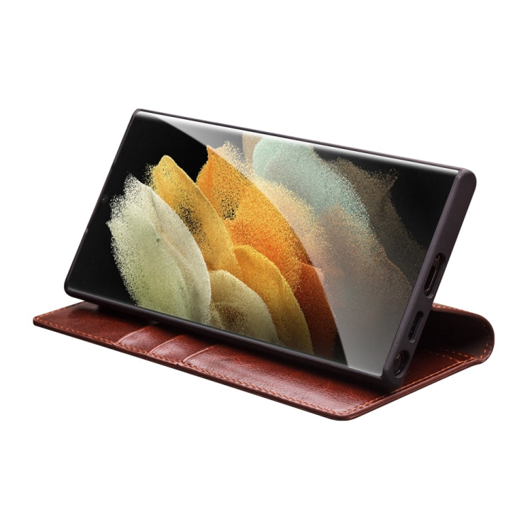 For Samsung Galaxy S22 Ultra 5G QIALINO Genuine Leather Phone Case(Brown) - Galaxy S22+ 5G Cases by QIALINO | Online Shopping South Africa | PMC TechLife | Buy Now Pay Later Mobicred