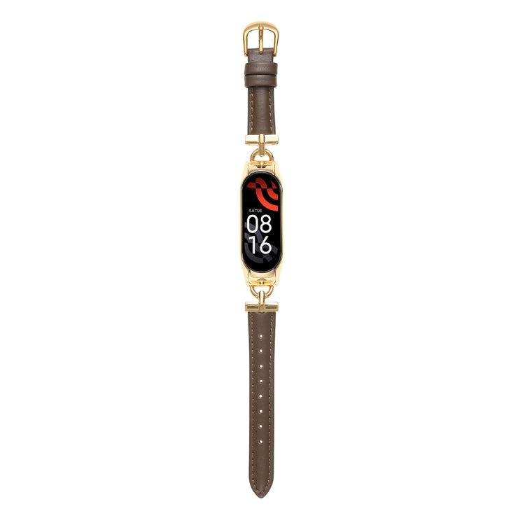 For Xiaomi Mi Band 3 / 4 D-shaped Steel + Genuine Leather Watch Band(Gold Drak Brown) - free shipping - PMC TechLife - Order now!