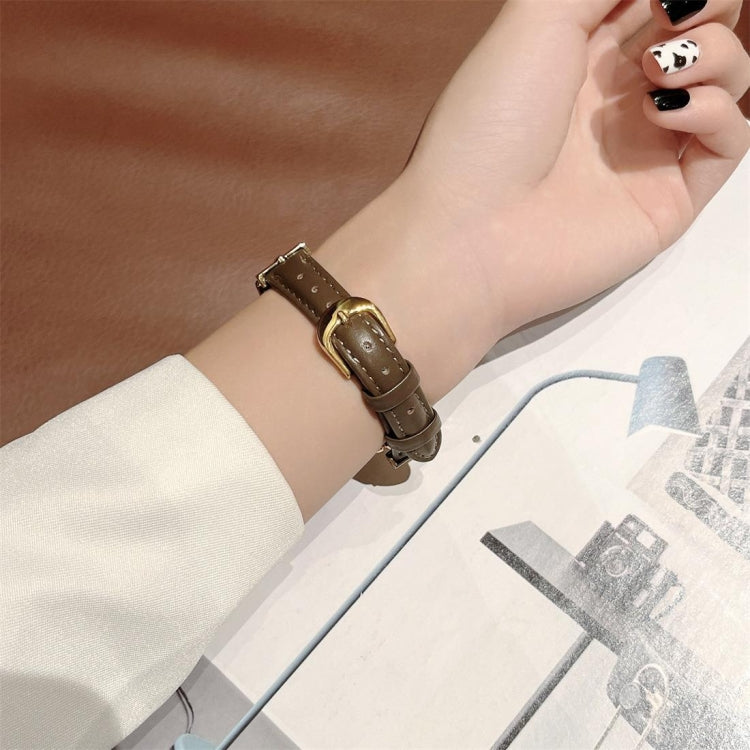 For Xiaomi Mi Band 3 / 4 D-shaped Steel + Genuine Leather Watch Band(Silver Beige) - free shipping - PMC TechLife - Order now!