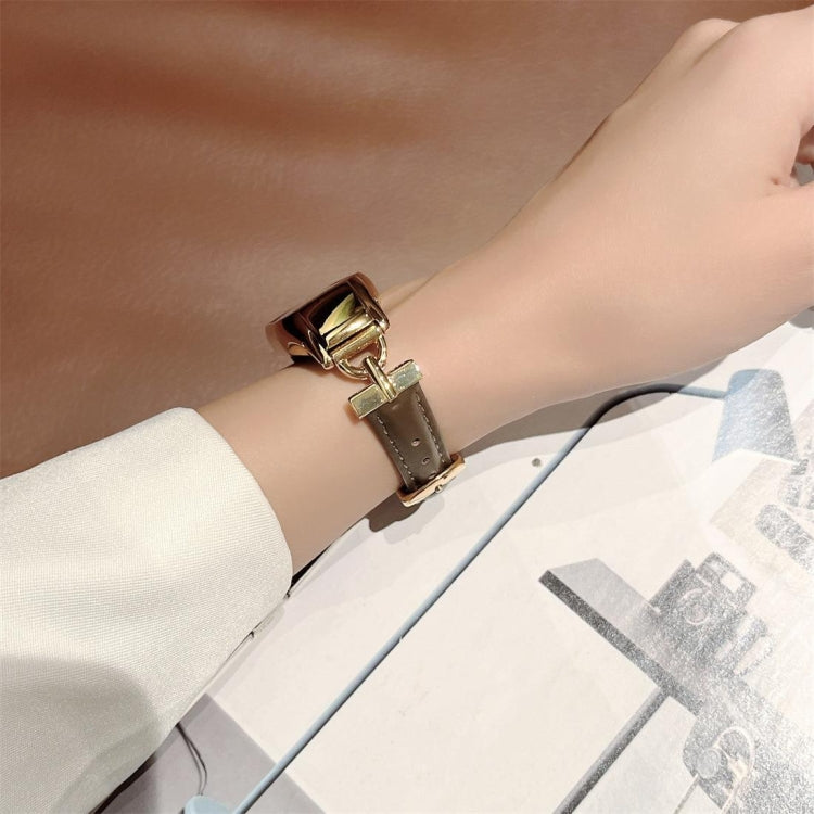 For Xiaomi Mi Band 5 / 6 D-shaped Steel + Genuine Leather Watch Band(Silver Beige) - free shipping - PMC TechLife - Order now!