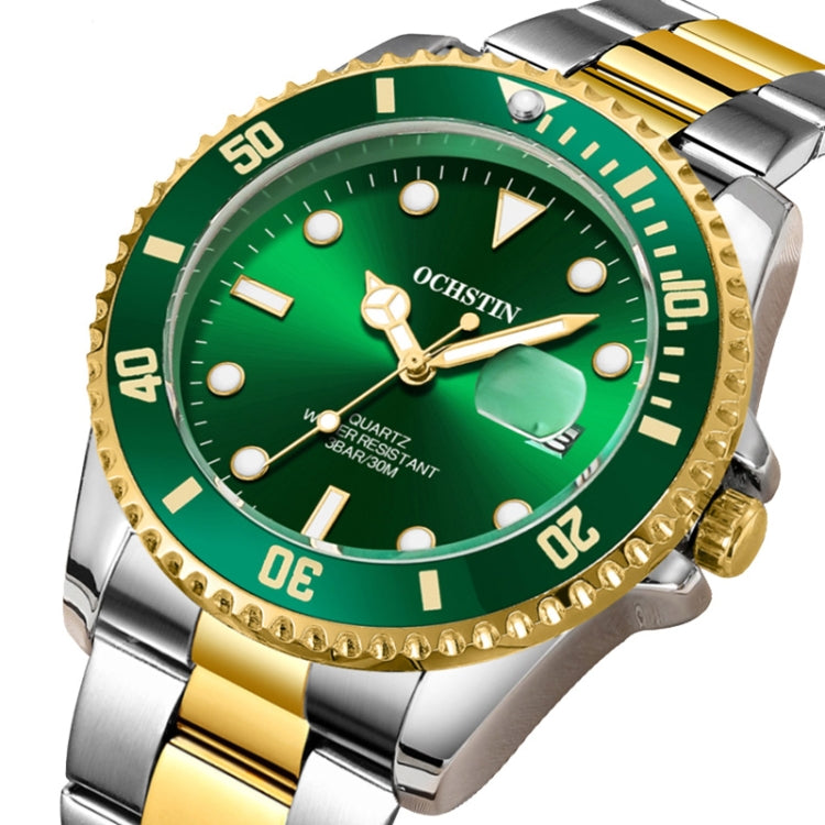 Ochstin 5019F Fashion Business Single Calendar Waterproof Stainless Steel Strap Quartz Watch(Gold+Green) - Metal Strap Watches by OCHSTIN | Online Shopping South Africa | PMC Jewellery | Buy Now Pay Later Mobicred