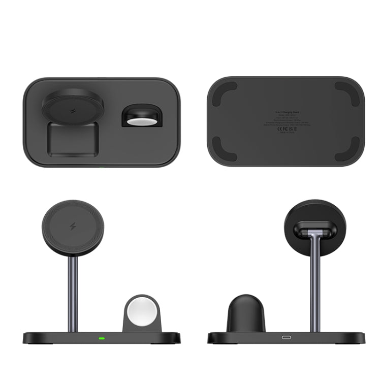 WA22 3 in 1 Magnetic Wireless Charger Phone Holder for iPhone 12 / 13 / 14 Series Phones & AirPods(Black) - Wireless Charger by PMC TechLife | Online Shopping South Africa | PMC TechLife