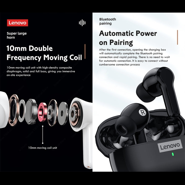 Lenovo LP1S TWS Wireless Bluetooth 5.0 Waterproof Sport Noise Reduction HIFI Bass Earphone with Mic(White) - TWS Earphone by Lenovo | Online Shopping South Africa | PMC Jewellery