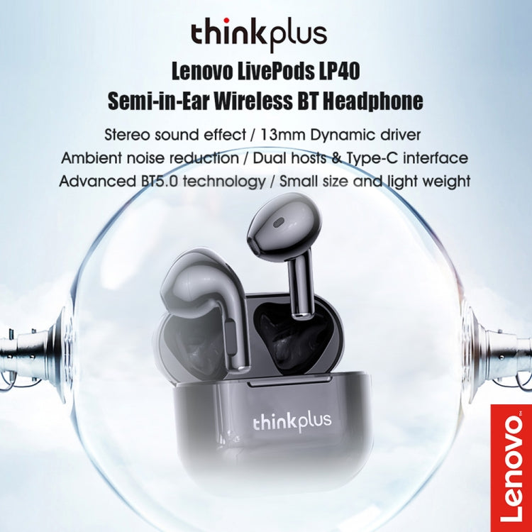 Lenovo LP40 TWS Wireless Bluetooth 5.1 Noise Reduction Earphone(White) - TWS Earphone by Lenovo | Online Shopping South Africa | PMC TechLife | Buy Now Pay Later Mobicred
