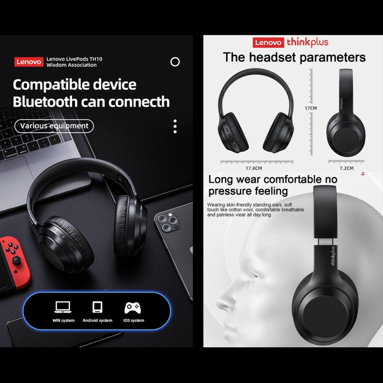 Lenovo TH10 Wireless Bluetooth Gaming Bass Music Sports Noise-cancelling Headphone(Black) - Headset & Headphone by Lenovo | Online Shopping South Africa | PMC Jewellery