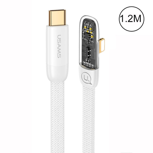 USAMS US-SJ583 PD 20W Iceflake Series Type-C to 8 Pin Right Angle Transparent Fast Charge Data Cable, Cable Length:1.2m(White) - 2 in 1 Cable by USAMS | Online Shopping South Africa | PMC Jewellery