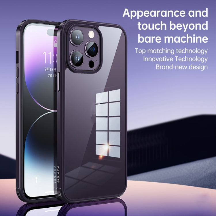 For iPhone 14 Pro Max SULADA Metal Frame + Nano Glass + TPU Phone Case(Dark Blue) - free shipping - PMC TechLife - Order now!