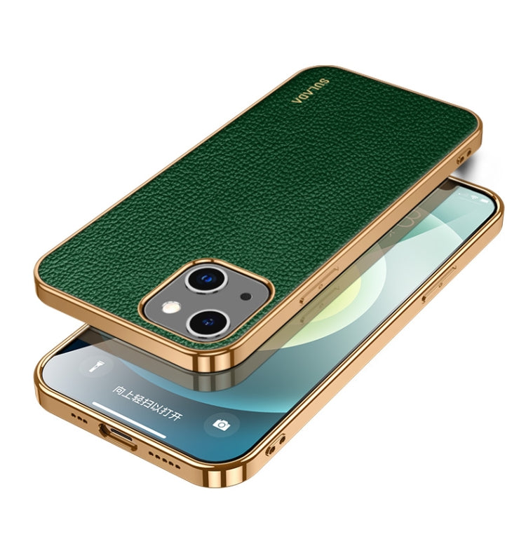 For iPhone 14 Plus SULADA Shockproof TPU + Handmade Leather Phone Case(Green) - iPhone 14 Plus Cases by SULADA | Online Shopping South Africa | PMC Jewellery