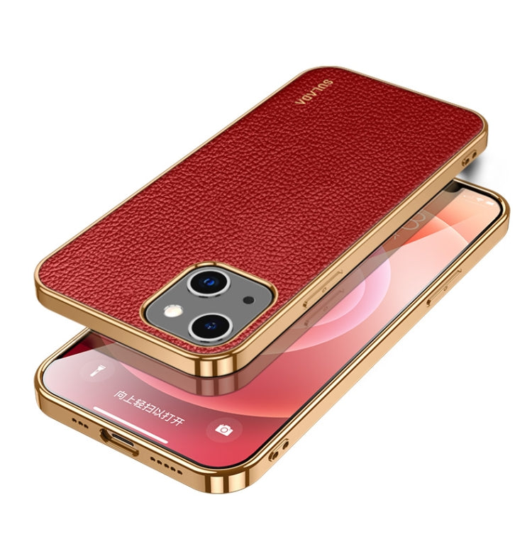 For iPhone 14 Plus SULADA Shockproof TPU + Handmade Leather Phone Case(Red) - iPhone 14 Plus Cases by SULADA | Online Shopping South Africa | PMC Jewellery