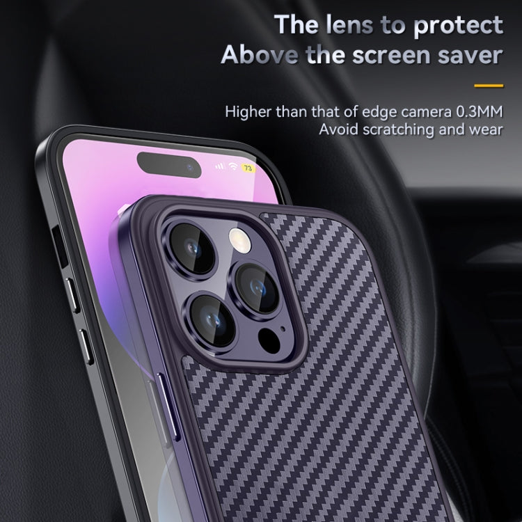 For iPhone 14 SULADA Carbon Fiber Textured Shockproof Metal + TPU Frame Case(Dark Purple) - iPhone 14 Cases by SULADA | Online Shopping South Africa | PMC Jewellery