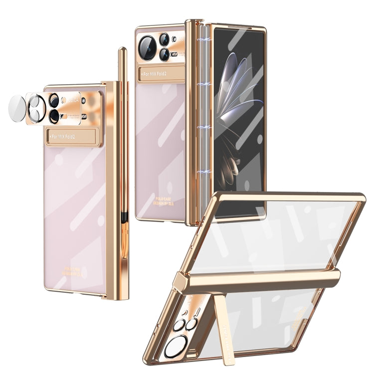 For Xiaomi Mix Fold 2 Magnetic Hinges Plating Phone Case with Holder(Champagne Gold) - Xiaomi Cases by PMC Jewellery | Online Shopping South Africa | PMC Jewellery