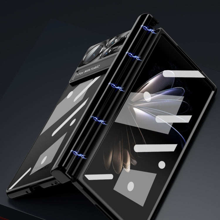 For Xiaomi Mix Fold 2 Magnetic Hinges Plating Phone Case with Holder(Blue) - Xiaomi Cases by PMC TechLife | Online Shopping South Africa | PMC TechLife