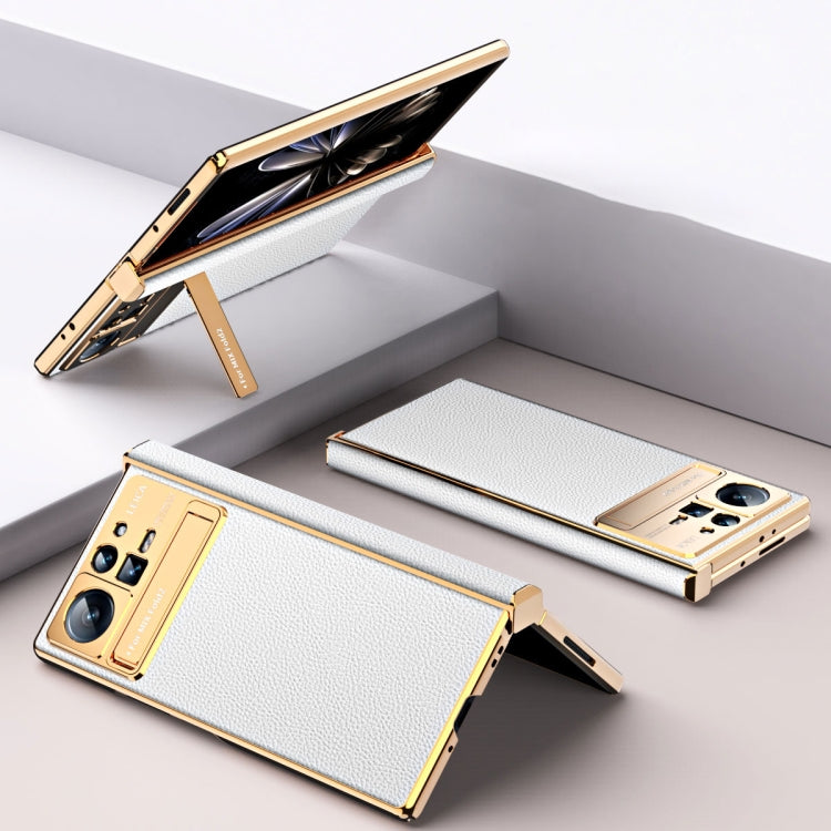 For Xiaomi Mix Fold 2 Electroplated Frame Plain Leather Phone Case(White) - Xiaomi Cases by PMC TechLife | Online Shopping South Africa | PMC TechLife