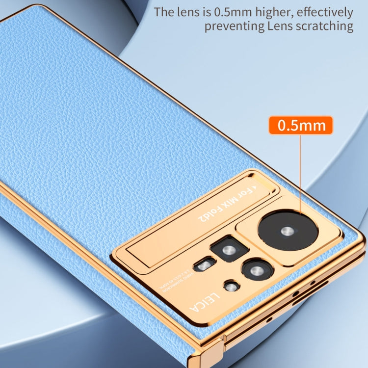For Xiaomi Mix Fold 2 Electroplated Frame Plain Leather Phone Case(Sapphire Blue) - Xiaomi Cases by PMC TechLife | Online Shopping South Africa | PMC TechLife