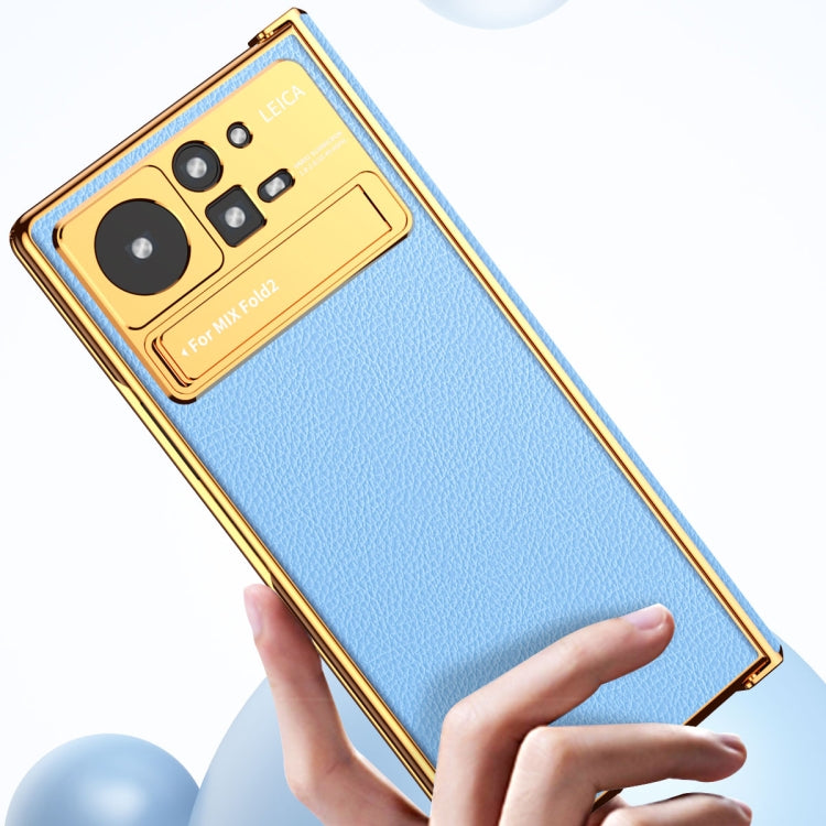 For Xiaomi Mix Fold 2 Electroplated Frame Plain Leather Phone Case(Champagne Gold) - Xiaomi Cases by PMC TechLife | Online Shopping South Africa | PMC TechLife