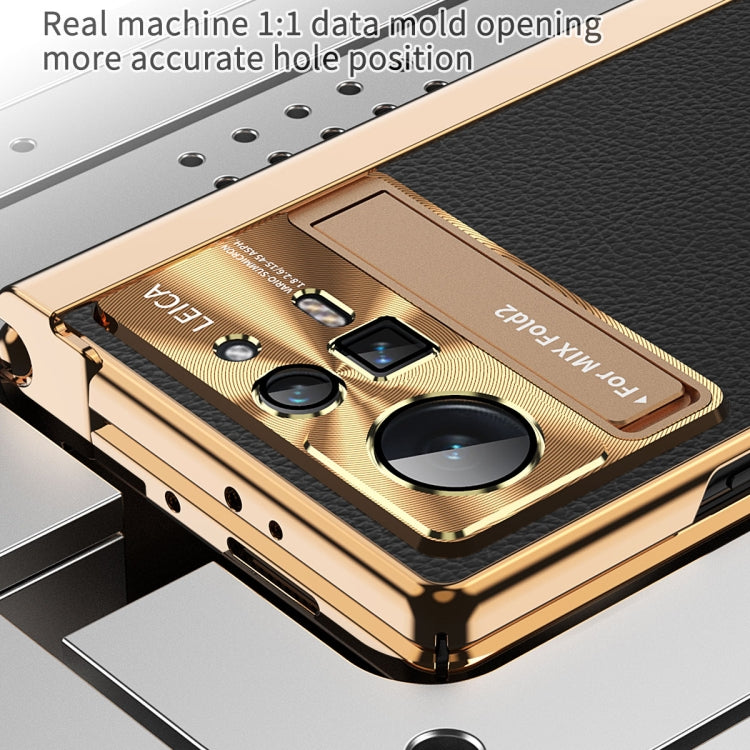 For Xiaomi Mix Fold 2 Plain Leather Double Hinged Folding Phone Case with Stylus(Gold+Silver) - Xiaomi Cases by PMC TechLife | Online Shopping South Africa | PMC TechLife