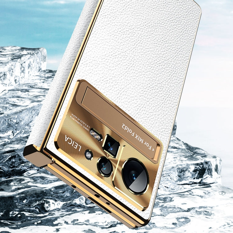 For Xiaomi Mix Fold 2 Plain Leather Double Hinged Folding Phone Case with Stylus(Gold+Gold) - Xiaomi Cases by PMC TechLife | Online Shopping South Africa | PMC TechLife