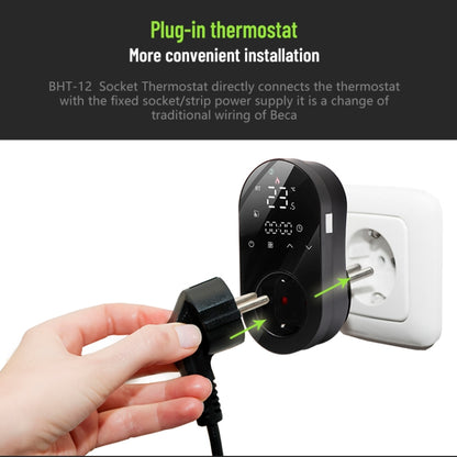 BHT12-E Plug-in LED Thermostat Without WiFi, EU Plug(Black) - Thermostat & Thermometer by PMC Jewellery | Online Shopping South Africa | PMC Jewellery