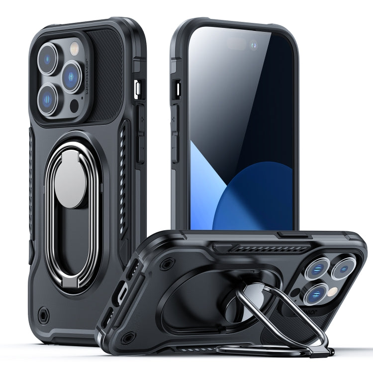 For iPhone 14 JOYROOM PC + TPU Dual-layer Shockproof Phone Case with Rotating Holder(Black) - iPhone 14 Cases by JOYROOM | Online Shopping South Africa | PMC Jewellery