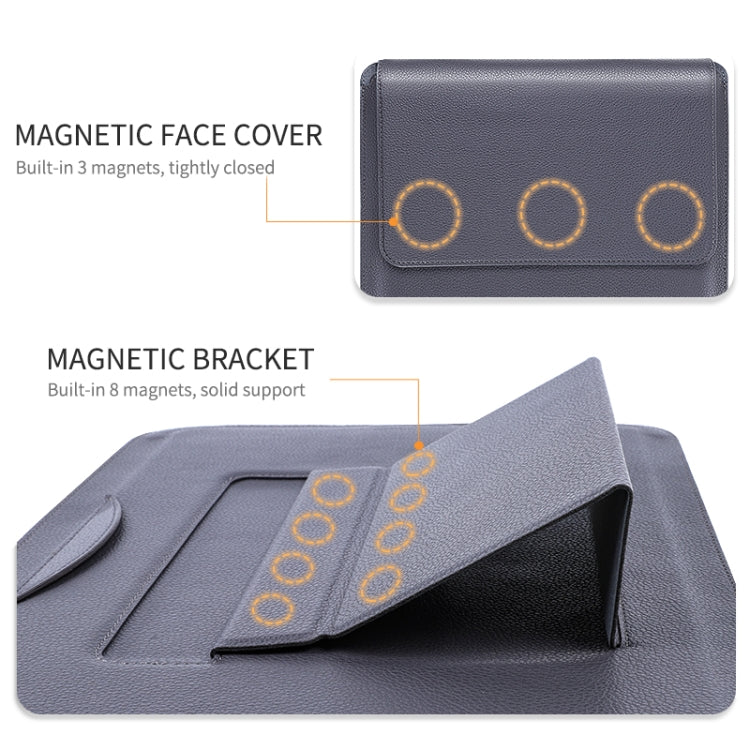 For MacBook 15 / 16 inch PU Leather 4 in 1 Laptop Bag with Functional Bracket(Dark Blue) - Protective Bags by PMC TechLife | Online Shopping South Africa | PMC TechLife
