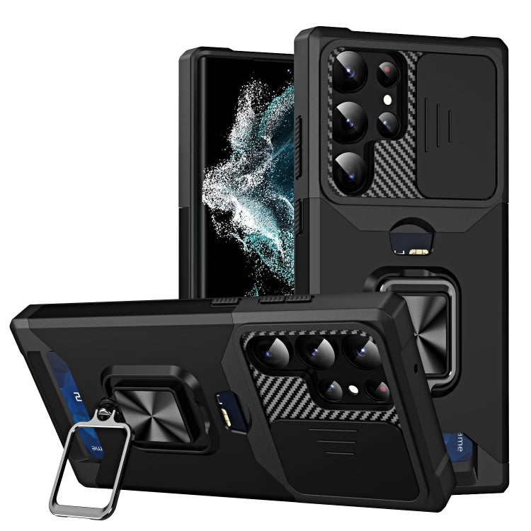 For Samsung Galaxy S23 Ultra 5G Sliding Camshield Phone Case with Ring Holder & Card Slot(Black) - free shipping - PMC TechLife - Order now!